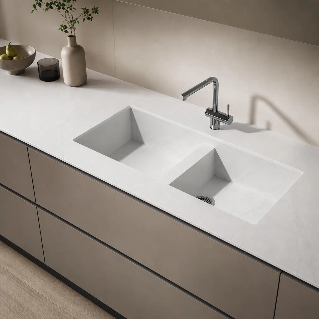 Fregadero Oasink Vadella integrado en encimera Silestone Et Calacatta Gold