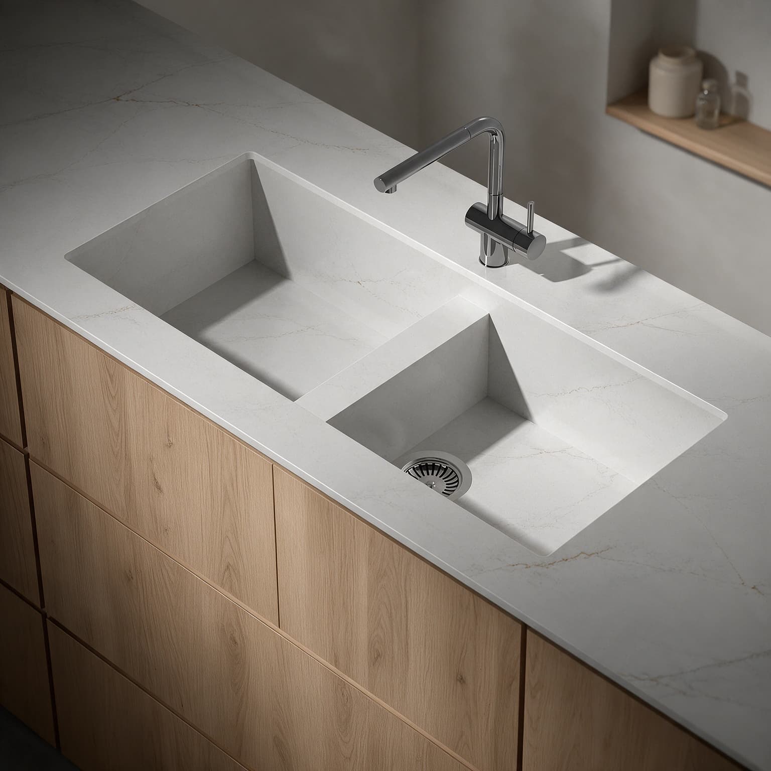 Vadella sink integrated into a Silestone Ethereal Glow kitchen countertop.