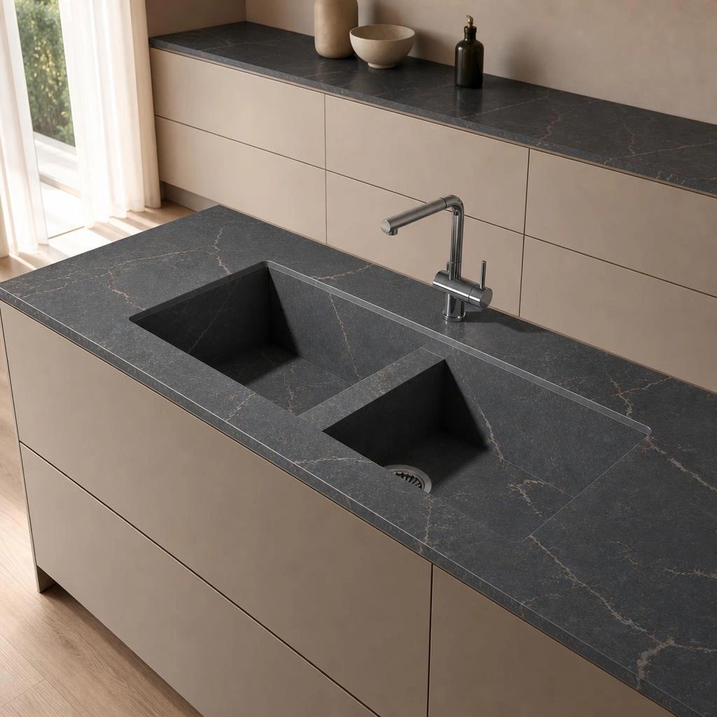 Fregadero Oasink Vadella integrado en encimera Silestone Parisien Bleu