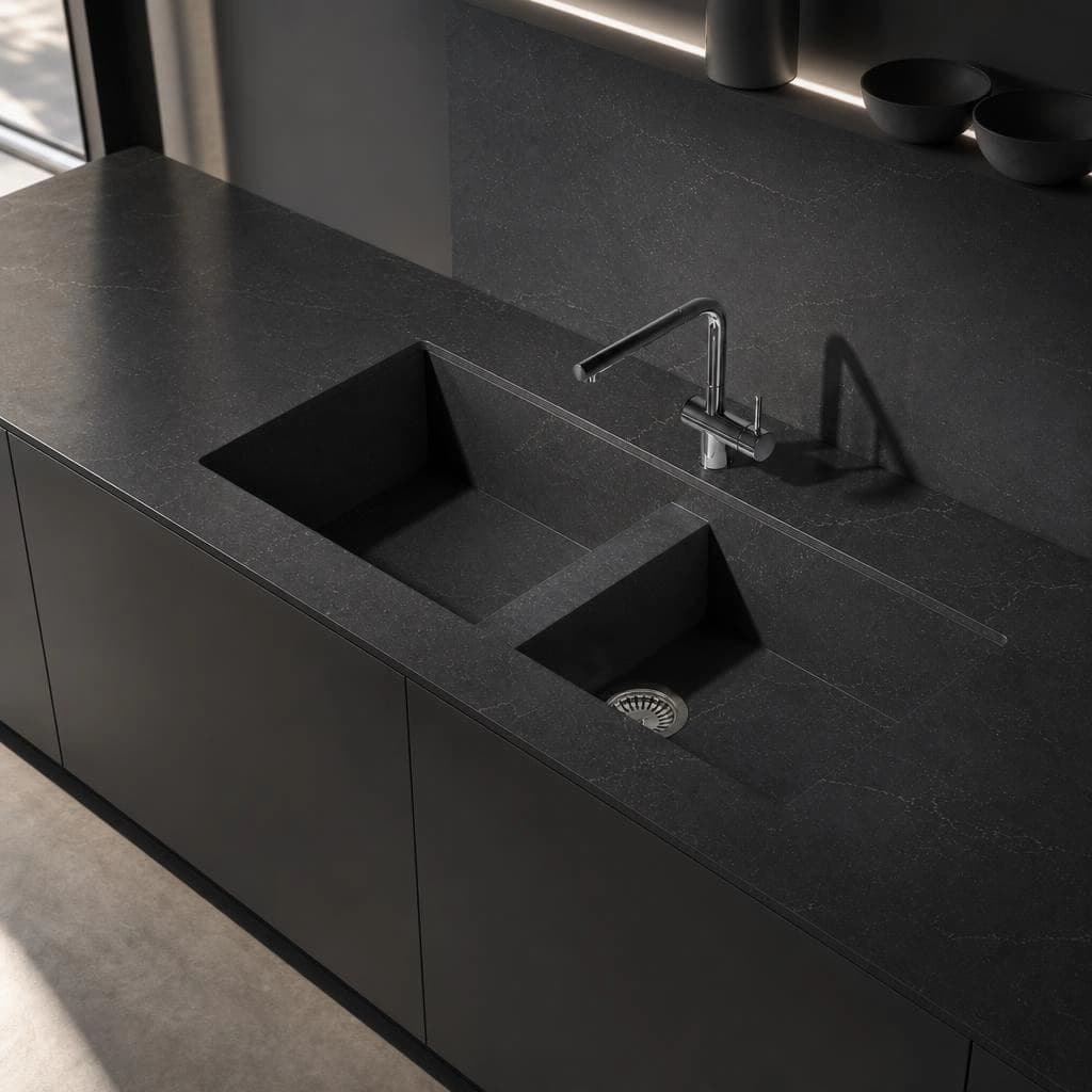 Fregadero Oasink Vadella integrado en encimera Silestone Romantic Ash